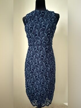 Ann Taylor Navy Lace Sheath Dress - Classic Sleeveless Cocktail Dress - Size 4